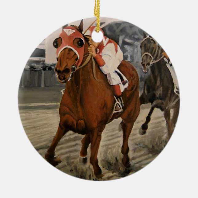 Beautiful Horse Delights Owners in Classic Race Ceramic Ornament (Back)