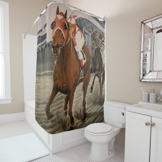 Beautiful Horse Delights Owners in Classic Race Shower Curtain (In Situ)
