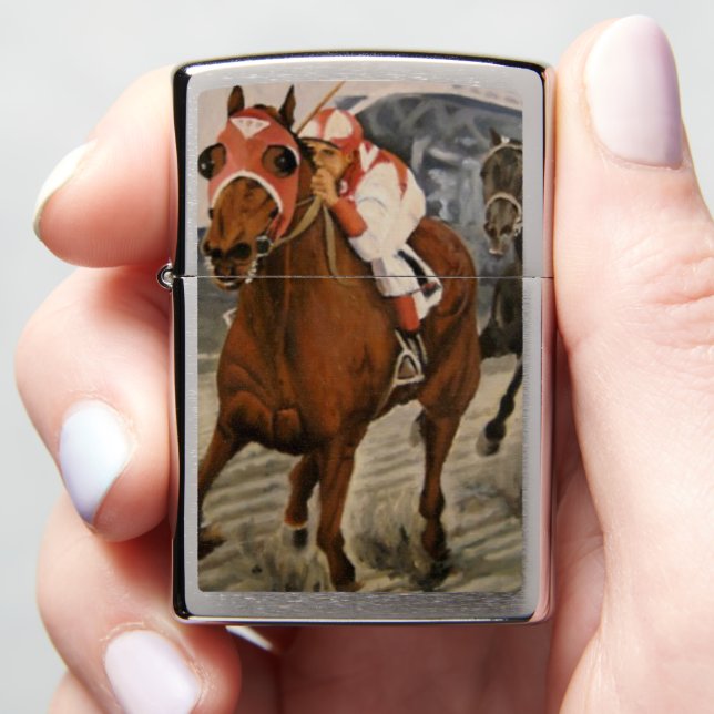 Beautiful Horse Delights Owners in Classic Race  Zippo Lighter (In Hand)