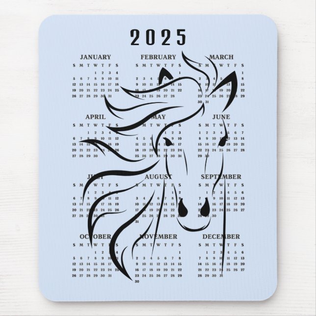 Beautiful Horse Design 2025 Calendar Mouse Pad (Front)