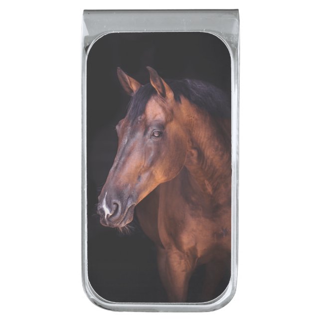 Beautiful Horse Equestrian Animal Design Silver Finish Money Clip (Front Vertical)