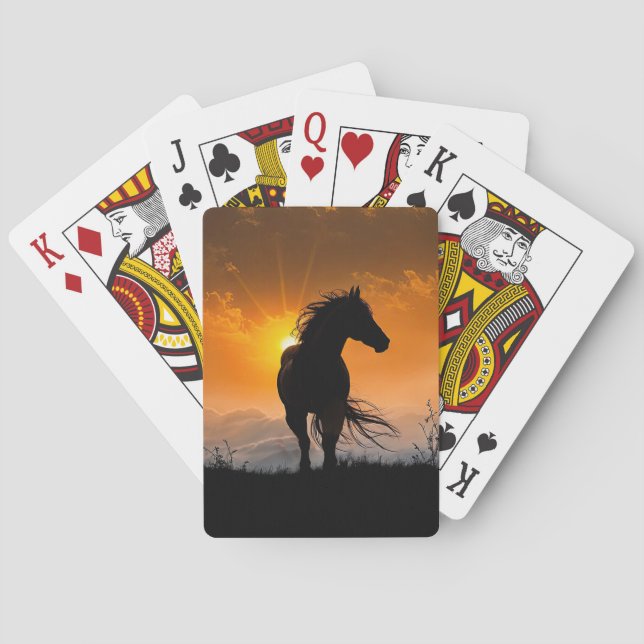 Beautiful Horse Flowing Mane and Tail Sunset Poker Cards (Back)
