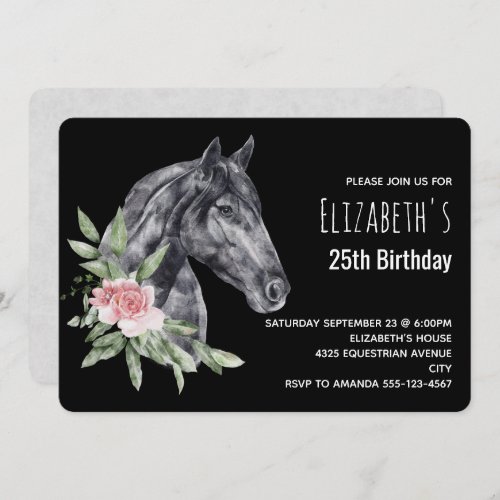 Beautiful Horse Head in Watercolor Birthday Invita Invitation