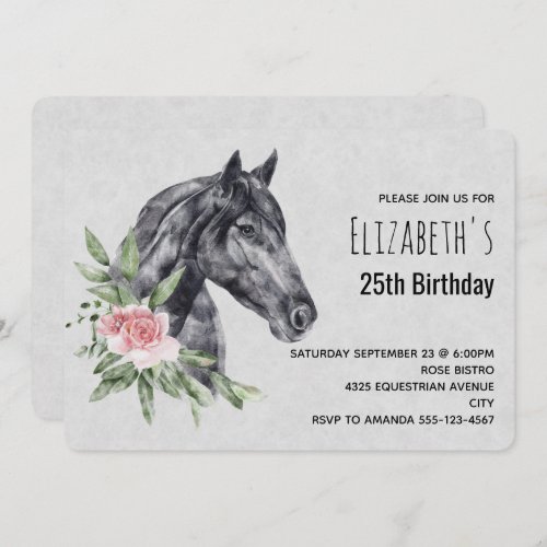 Beautiful Horse Head in Watercolor Birthday Invitation