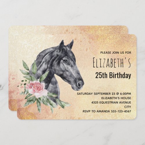 Beautiful Horse Head in Watercolor Birthday Invitation