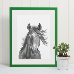 Beautiful Horse Head Portrait Black white Poster
