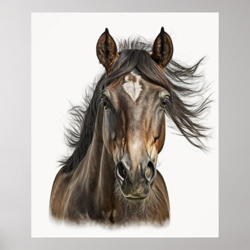 Beautiful Horse Head Portrait Hand Drawn Color Poster