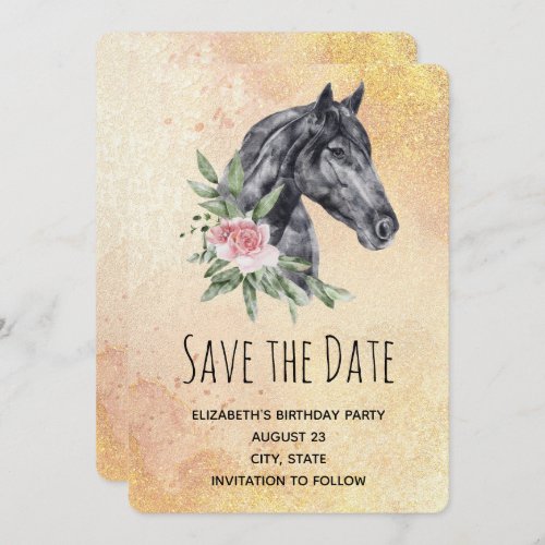 Beautiful Horse Head Portrait in Watercolor Save The Date