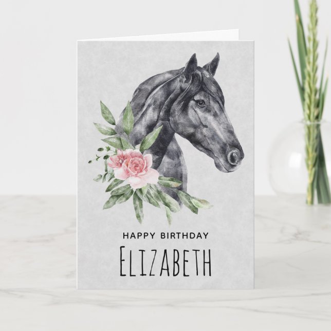 Beautiful Horse Head Portrait Watercolor Birthday Card (Front)