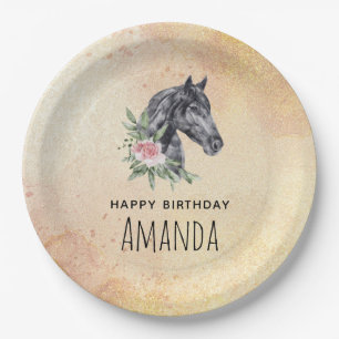 Beautiful Horse Head Portrait Watercolor Birthday Paper Plates