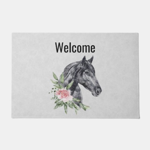 Beautiful Horse Head Portrait Watercolor Doormat