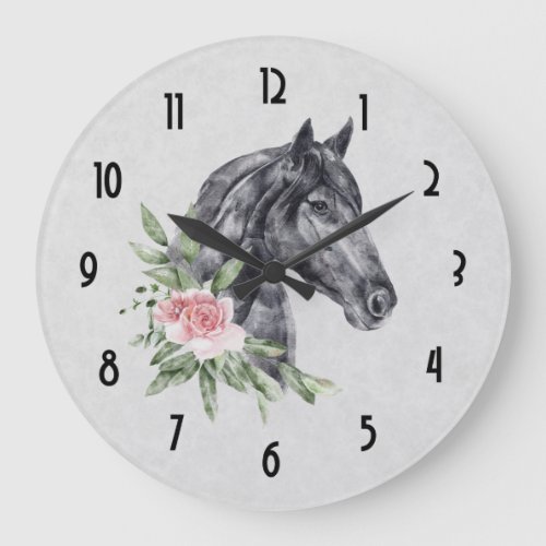 Beautiful Horse Head Portrait Watercolor Large Clock