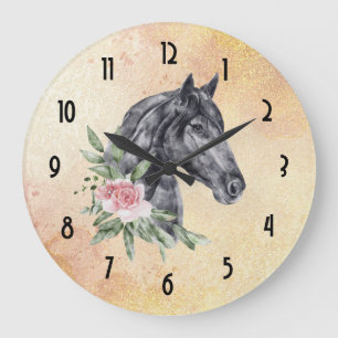 Beautiful Horse Head Portrait Watercolor Large Clock