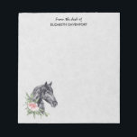 Beautiful Horse Head Portrait Watercolor Notepad<br><div class="desc">A notepad with a beautiful illustration of a black horse head with a fancy floral embellishment by it's neck. Elegant and classy animal painting. Mottled gray background.</div>