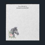 Beautiful Horse Head Portrait Watercolor Notepad<br><div class="desc">A notepad with a beautiful illustration of a black horse head with a fancy floral embellishment by it's neck. Elegant and classy animal painting. Mottled gray background.</div>