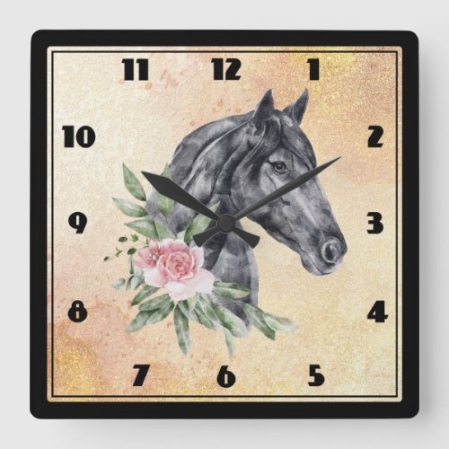Beautiful Horse Head Portrait Watercolor Square Wall Clock