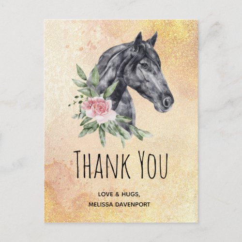 Beautiful Horse Head Portrait Watercolor Thank You Postcard