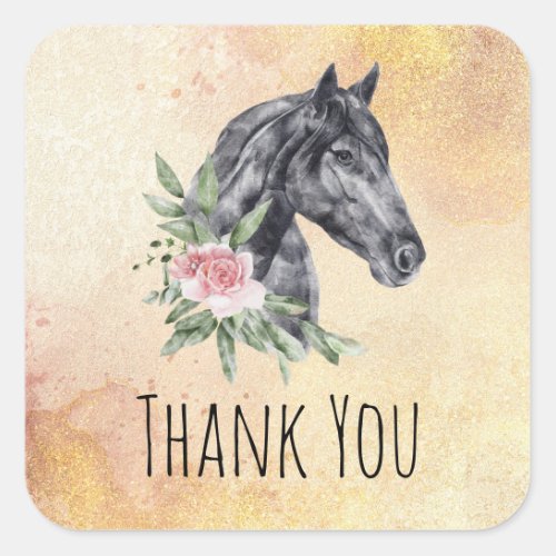 Beautiful Horse Head Portrait Watercolor Thank You Square Sticker