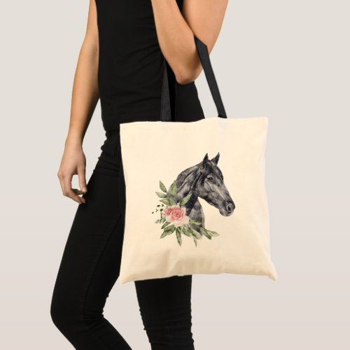 Beautiful Horse Head Portrait Watercolor Tote Bag