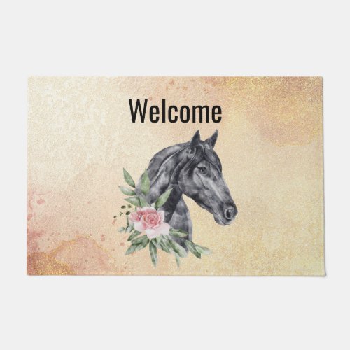 Beautiful Horse Head Portrait Watercolor Welcome Doormat