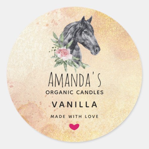 Beautiful Horse Head Watercolor Candle Soap Classic Round Sticker