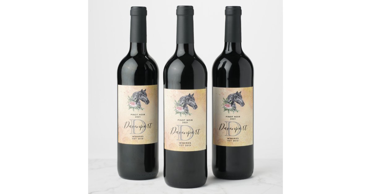 Beautiful Horse Head Watercolor Wine Making Wine Label | Zazzle