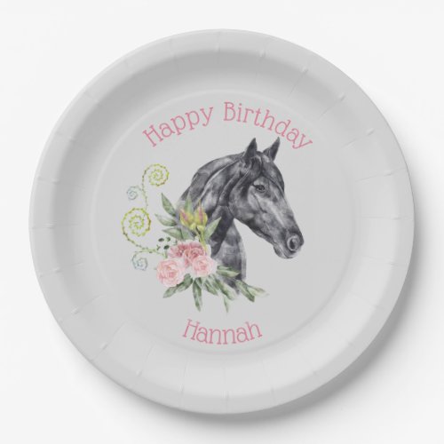 Beautiful Horse Illustration _ Happy Birthday  Paper Plates