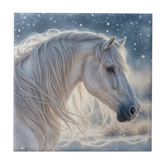 Beautiful Horse in the Snow Art  Ceramic Tile (Front)