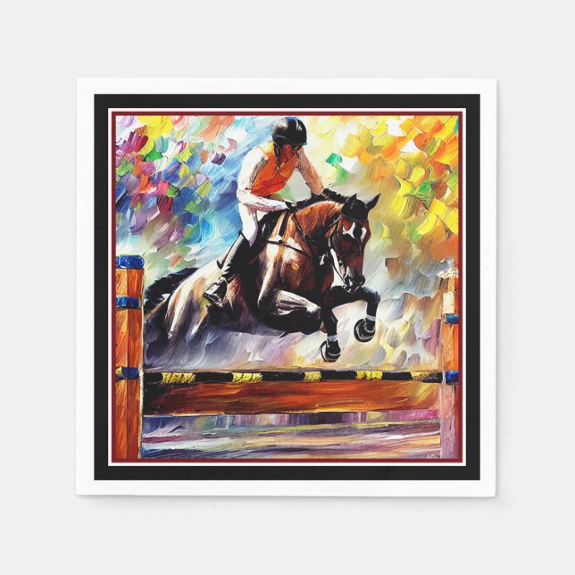 Beautiful Horse Jumping Digital Oil Painting Style Napkins (Front)