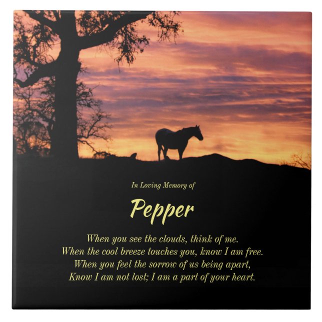 Beautiful Horse Memorial with Spiritual Poem Ceram Ceramic Tile (Front)
