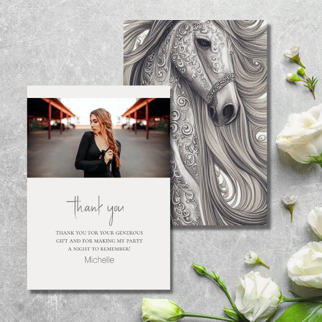 Beautiful Horse Modern Script Photo Birthday Flat Thank You Card (Creator Uploaded)