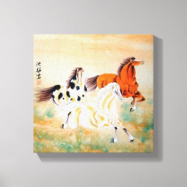 Beautiful Horse Motif Oriental Wrapped Canvas Prin (Front)