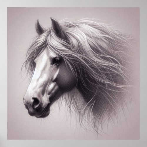 Beautiful horse Pencil drawing home office decor