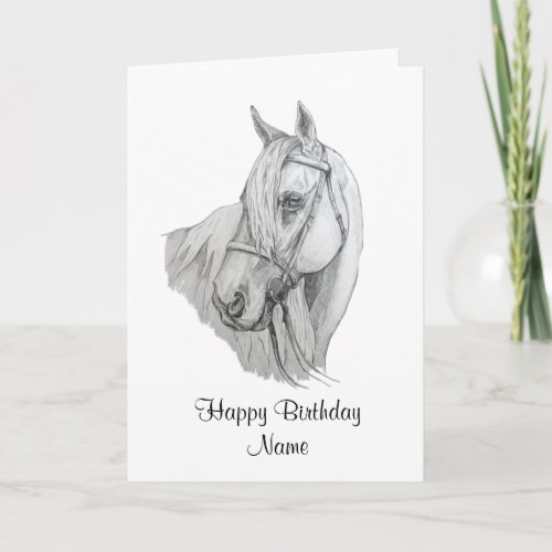 Beautiful Horse Pencil Portrait Happy Birthday Card