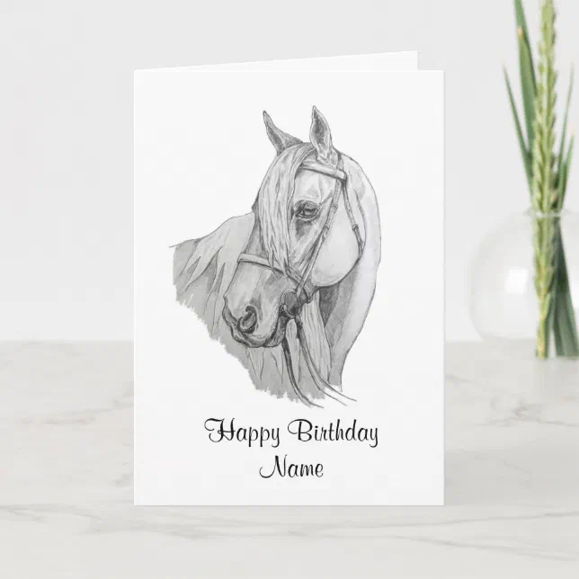 Beautiful Horse Pencil Portrait Happy Birthday Card | Zazzle
