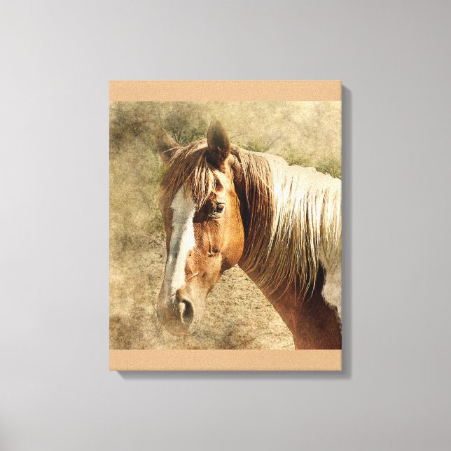 BEAUTIFUL HORSE PORTRAIT.  TAN AND WHITE HORSE CANVAS PRINT (Front)