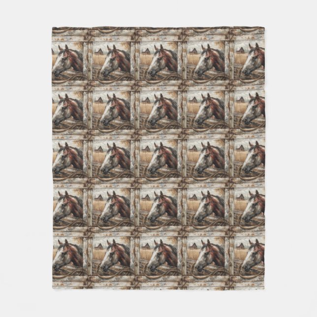 Beautiful Horse Red Barn Rope Wood Frame  Fleece Blanket (Front)