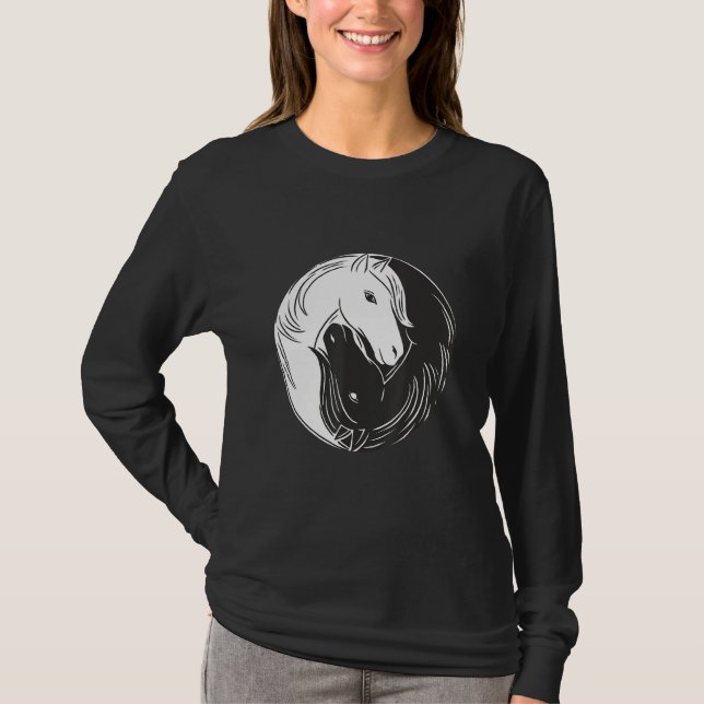 Beautiful Horse Riding Horse Riding Ying Yang T-Shirt (Front)
