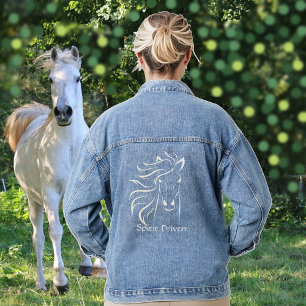Beautiful Horse Silhouette Denim Jacket