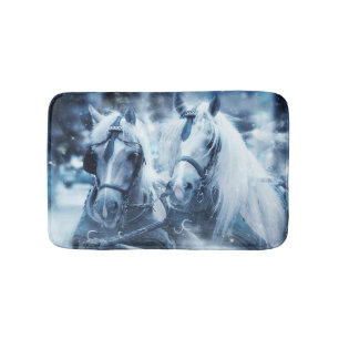 Beautiful Horse Team Winter Driving Photo Bath Mat