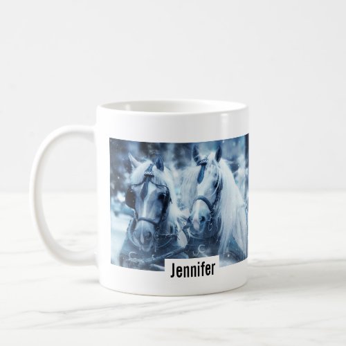 Beautiful Horse Team Winter Driving Photo Coffee Mug