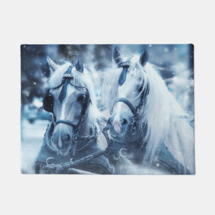 Beautiful Horse Team Winter Driving Photo Doormat