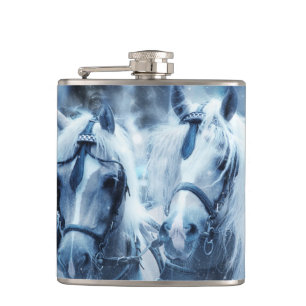 Beautiful Horse Team Winter Driving Photo Flask