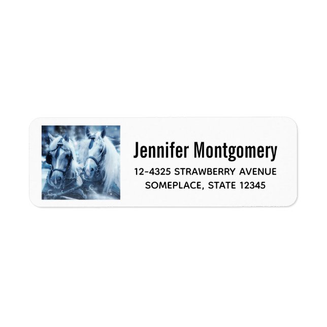 Beautiful Horse Team Winter Driving Photo Label (Front)