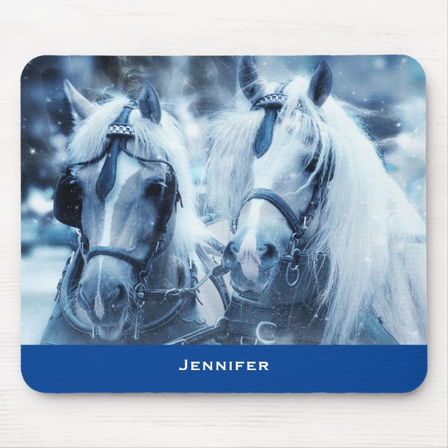 Beautiful Horse Team Winter Driving Photo Mouse Pad (Front)