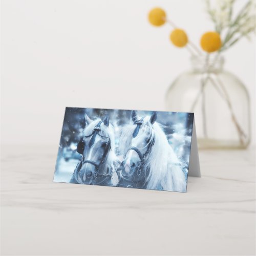 Beautiful Horse Team Winter Driving Photo Place Card