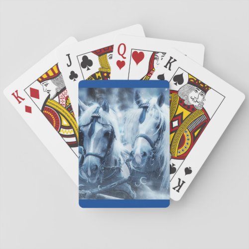 Beautiful Horse Team Winter Driving Photo Poker Cards