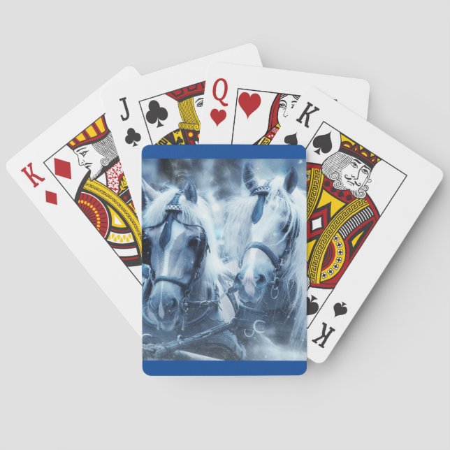 Beautiful Horse Team Winter Driving Photo Poker Cards (Back)
