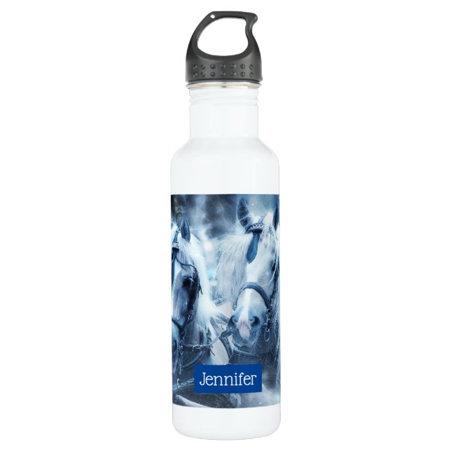 Beautiful Horse Team Winter Driving Photo Stainless Steel Water Bottle (Front)
