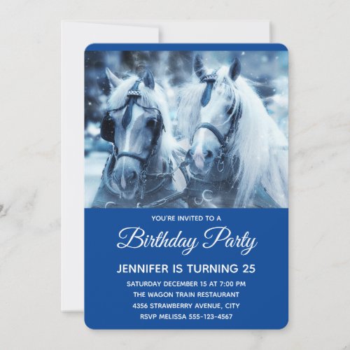 Beautiful Horse Team Winter Photo Birthday Invitation